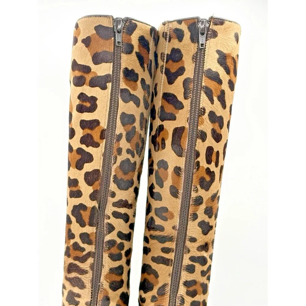 Christian Louboutin Cheetah Print Pony Hair Knee High Platform Boots Size EU 35
